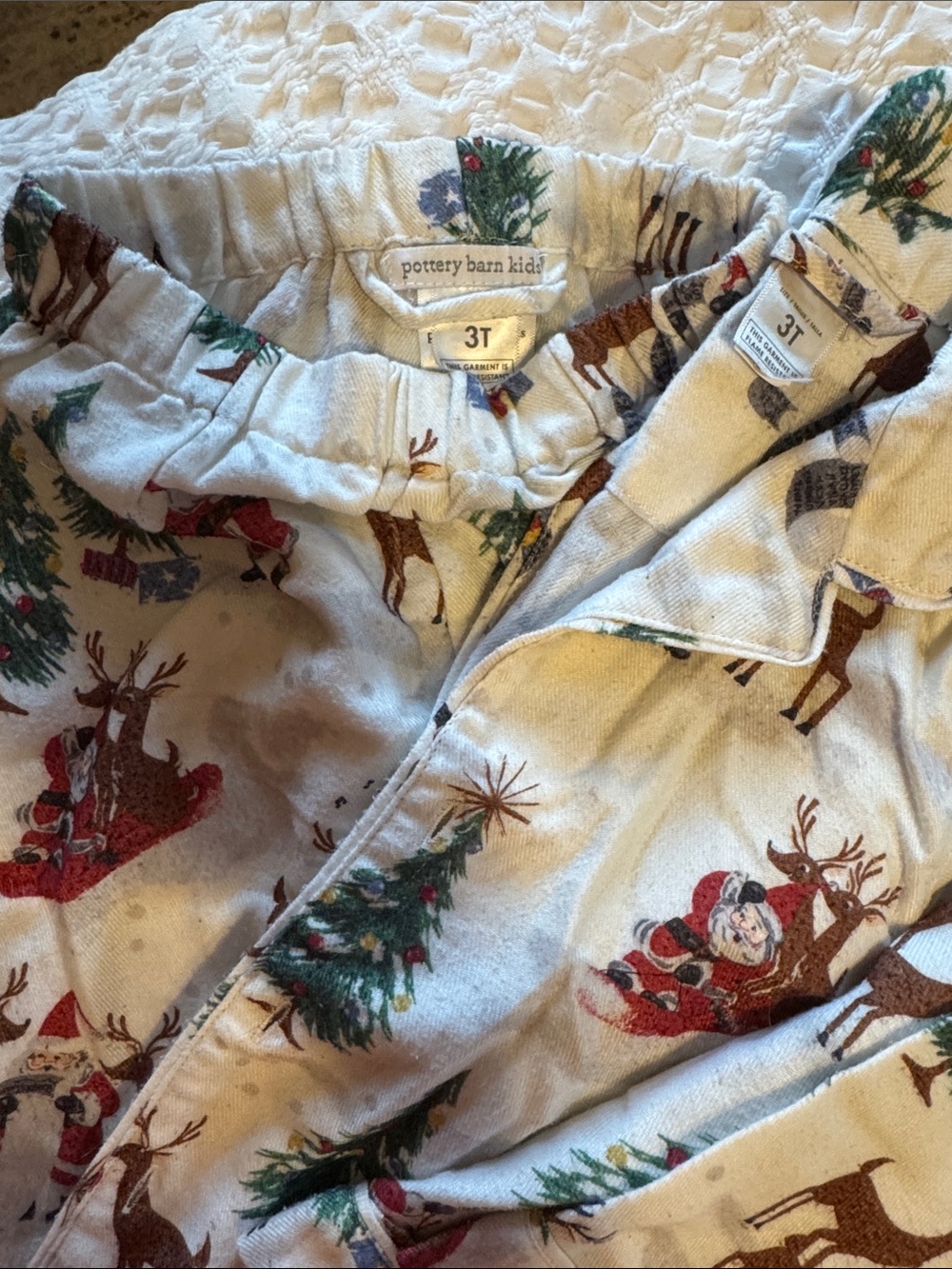 Pottery Barn Kids Cream Santa & Reindeer Holiday Pajama Set